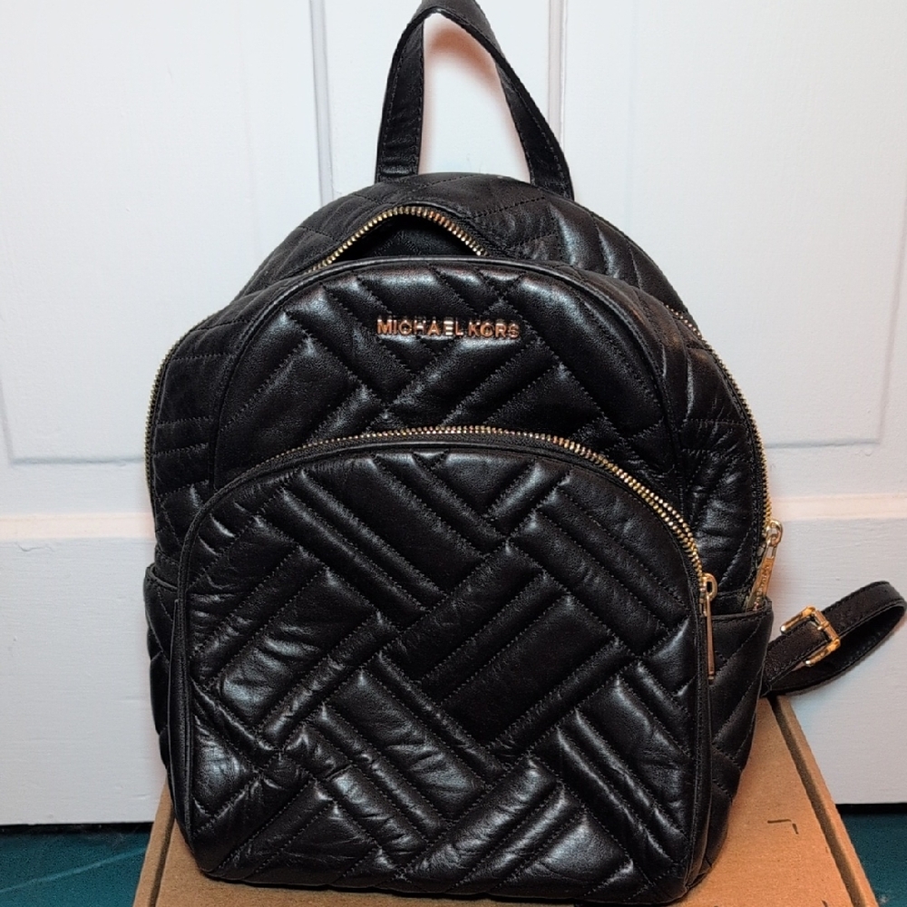 Michael Kors Black Quilted Backpack with Gold Accents